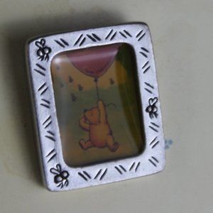 New Disney Winnie the Pooh Lapel Pin Pewter Frame USA Vintage NOS Balloon Pewter